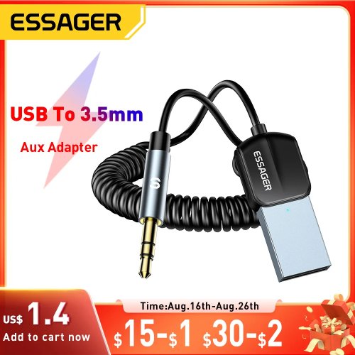 Essager Car Bluetooth 5.0 Receiver, USB AUX Adapter, 3.5mm Jack, Hands-Free Kit for Music and Calls