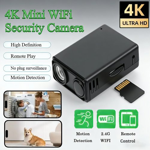 4K beveiligingscamera WiFi, voor binnen, bewegingsdetectie, externe monitoring, 2026