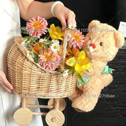 ชุดรถเข็นตุ๊กตาทารกสานหวาย | ของตกแต่งห้องเด็กและอุปกรณ์เล่นสมมุติ