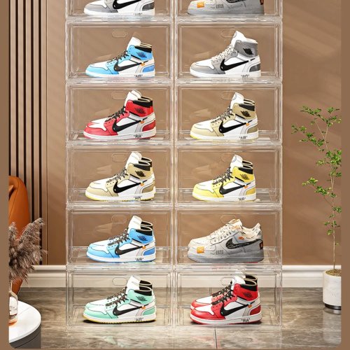 Clear Acrylic Shoe Box with Magnetic Lid, Handheld Storage, Wall-Mount Shoe Organizer