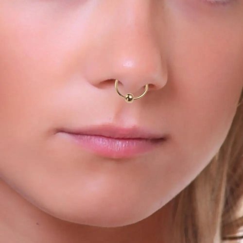 Cincin Septum Palsu Klip Logam Gothik Geometris Manik Warna-warni untuk Klub Malam