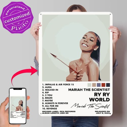 Ретро металева табличка 3D Mariah The Scientist - Ry Ry World, індивідуальний дизайн, настінна прикраса, подарунок для сучасного інтер'єру