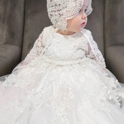 Abito battesimo extra lungo per bambina, per compleanno e matrimonio