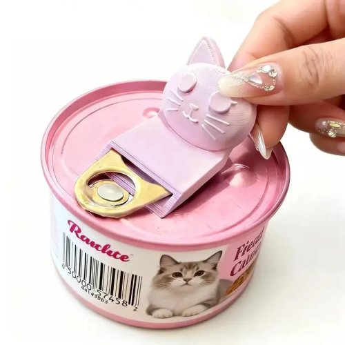 Cute Cat-Shaped Can Opener for Pet Food – Manual Ring Pull, for Wet Cat Food & Jars, Portable