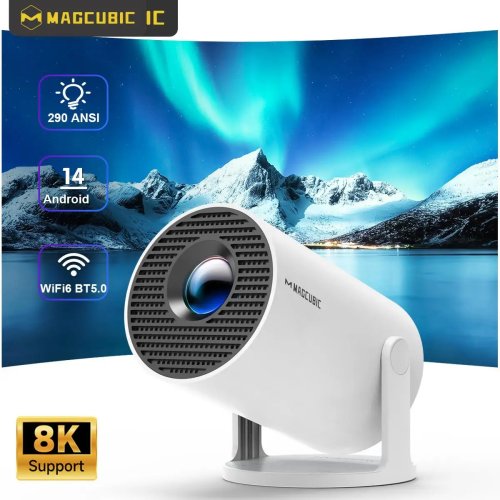 بروجيكتور Magcubic HY300 Pro 8K أندرويد 14 WiFi6 290 لومن ANSI 1080P للمنزل والخارج