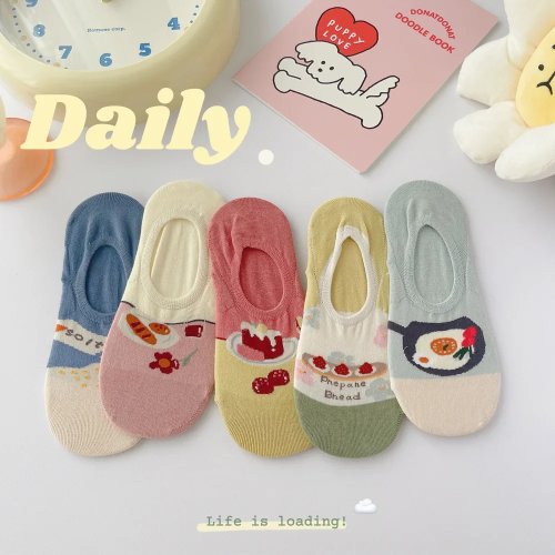 Tất nữ Nhật Bản dễ thương kawaii họa tiết hoạt hình, cotton thoáng mát, cổ thấp, không lộ, mùa hè