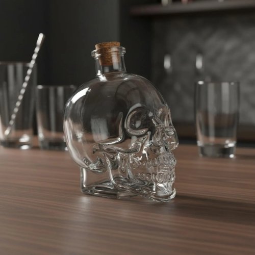 Decanter de bourbon em forma de caveira com rolha - Garrafa de álcool Halloween, acessório de bar assustador
