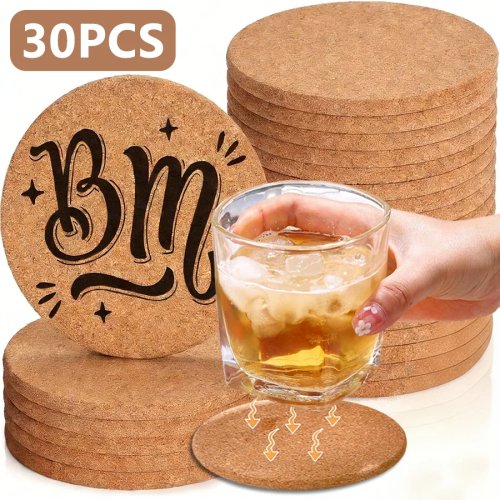5-30개 코르크 코스터, 나무 음료 패드, 흡수성, 내열성, 재사용 가능한 논슬립, 차·커피 및 테이블 공예용