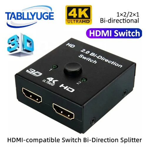 Switch HDMI 4K 3D Dua Arah 1x2/2x1 Adaptor Pembagi untuk Laptop PC TV Monitor Proyektor