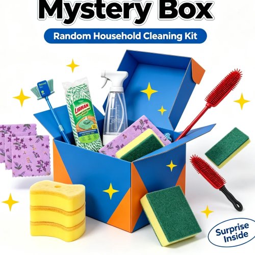 Household Cleaning Gadget Mystery Blind Box - Random Toilet Cleaning Kit, Mop Refill, Spray Bottle, Broom, Scouring Pad, Sponge, Pet Hair Remover, Kitchen & Bathroom Cleaning Supplies Surprise Box
