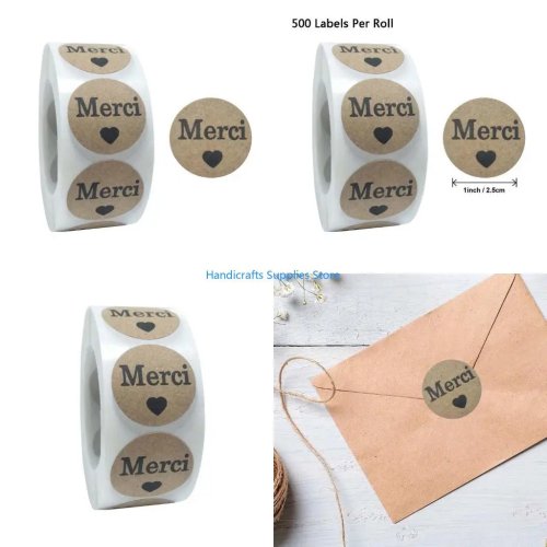 500 stuks Bedanktstickers (Frans en Spaans) Kraft Papier Labels