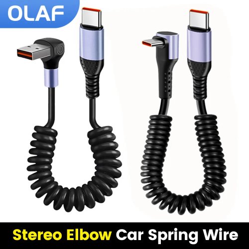 66W 100W USB-C to USB-C 케이블 아이폰15, 화웨이, 샤오미, 삼성 차량용 스프링 케이블 6A 고속 충전 USB C 케이블