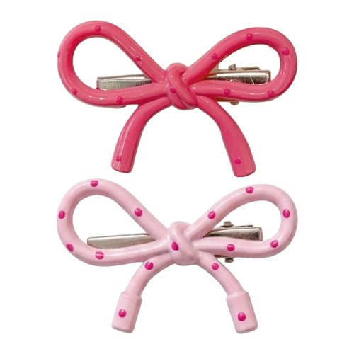 2er-Set Y2K Polka-Dot-Schleifen-Haarklammern, Niedliche rosa-rote Haarnadeln für Frauen und Mädchen, Schicke Haaraccessoires
