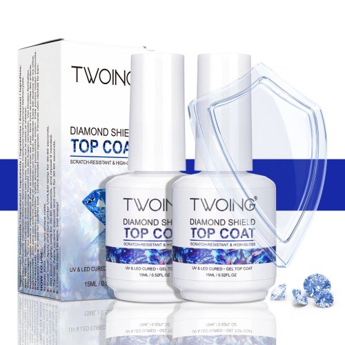 TWOING 15ml Top Coat Żelowy do Paznokci Super Błysk – Diamentowy Wykończenie, No Wipe, Jakość Salonowa