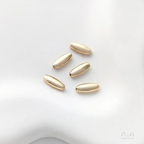 14K Goldbeschichtete Kupferperlen - Speziell geformte Steinperlen, lange gedrehte Perlen, reisförmige Perlen - für DIY Armband & Ohrring Schmuck