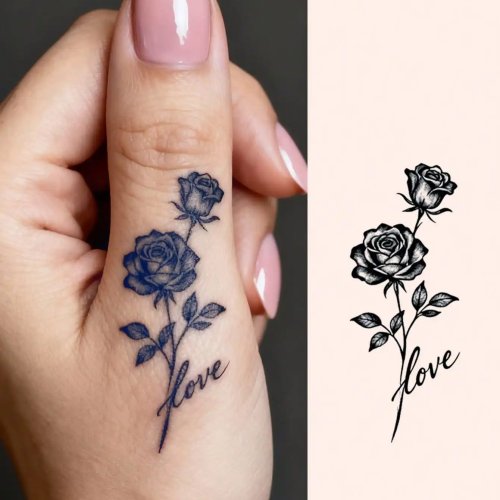 Tatouage temporaire rose noire lettre d'amour – imperméable, floral, pour doigts et corps, femme