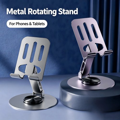 Dudukan Ponsel Universal Aluminium Logam Penuh Putaran 360° - Desain Lipat Poros Ganda Stabil Anti-Slip