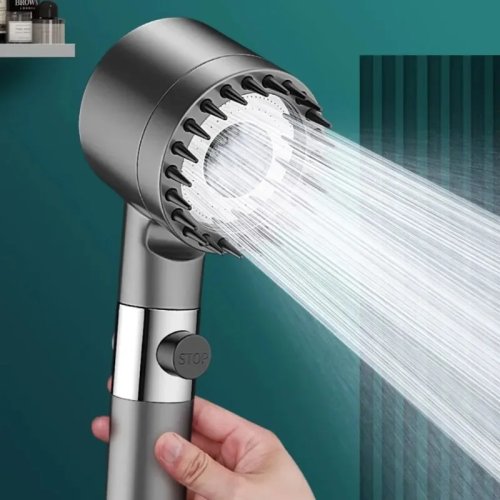 Cabezal de ducha con filtro de alta presión ajustable de 3 modos con cepillo de masaje y lluvia - Accesorios de baño