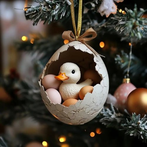 Ornamen Pohon Natal Ayam, Bebek, dan Penyu Akrilik 2D - Gantungan Hewan Ternak untuk Dekorasi Liburan