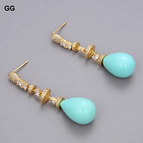 Orecchini GG a goccia con perla di conchiglia blu, placcati oro e cristallo CZ