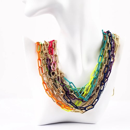 11 Colours! Dual Colour Chunky Oval Paper Clip Necklace, Oil Dropped, Tarnish Resistant, Ins Trendy Summer Beach Jewelry