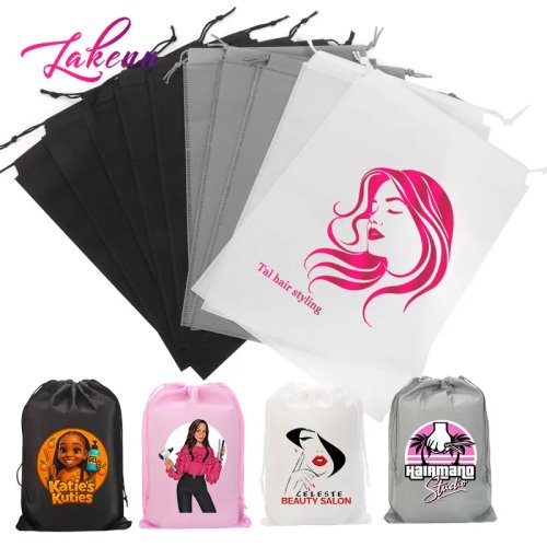 Bolsa guardapelucas con asa, anti-polvo, con logo personalizado, organizador de extensiones de cabello ahorra espacio