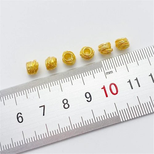 Contas de esfera trançadas cor dourada 18K, contas planas, contas soltas para pulseiras e colares DIY