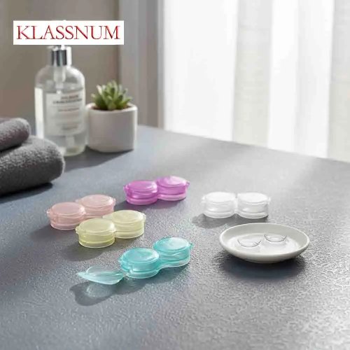 KLASSNUM Mini étui à lentilles, portable, transparent, couleurs bonbon, pour voyage et trempage