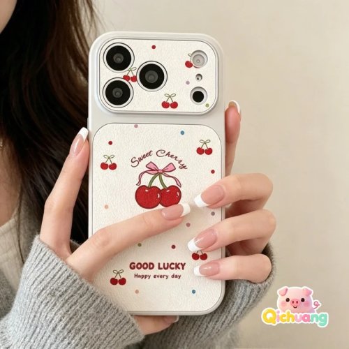 Lederhülle mit süßer Kirschschleife für OPPO Reno 15C 15F 15 Pro Max Mini 14F 14 13F 13 12F 12 FS 11F 11 10 9 Pro Plus
