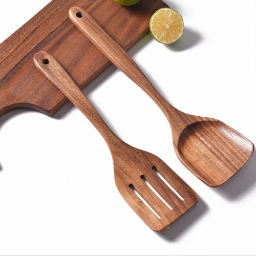 2-Pack Wooden Spatula for Cooking, Nonstick Long Handle Flat Turner for Pancakes, Eggs, Fish - Kitchen Utensil