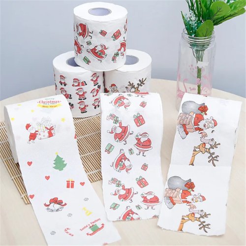 1個 クリスマス柄トイレットペーパー サンタクロース - カラフルなプリントトイレットペーパー