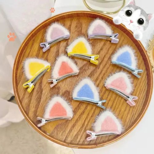 2 Piezas de Clips para Cabello de Orejas de Gato de Peluche, Lindos Accesorios para el Pelo de Niña Estilo Coreano