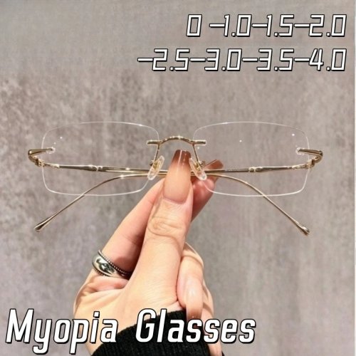 Ultralekkie bezramowe metalowe okulary korekcyjne dla krótkowidzów, unisex, eleganckie, do pracy i na spotkania, z filtrem światła niebieskiego, od 0 do -4,0