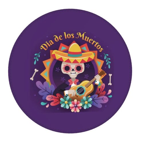 Tapis de souris rond avec têtes de mort mexicaines et fleurs - Tapis de bureau pour gaming, ordinateur, bureau