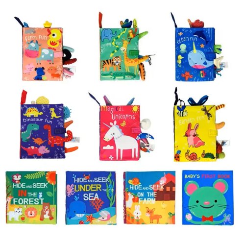 Libro de tela para bebé de 0 a 36 meses, juguete educativo con colitas, papel crujiente, sonajero