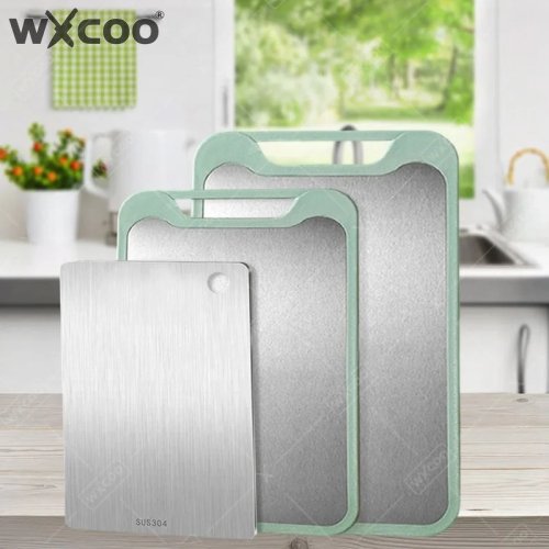 لوح تقطيع من الفولاذ المقاوم للصدأ WXCOO، سميك، مزدوج الوجه، درجة غذائية لتقطيع الخضروات واللحوم