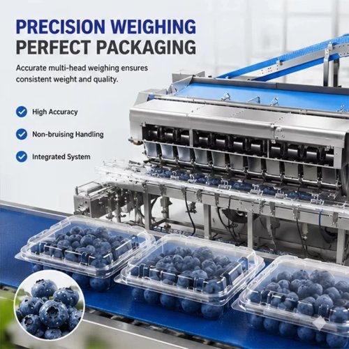 Línea de envasado de arándanos profesional de grado productor con empaquetador robot delta opcional para envasado automático de frutas personalizable