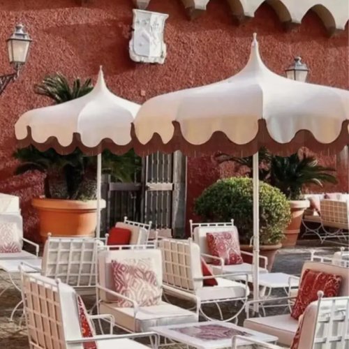 European Style Pagoda Umbrella with Striped Fringe for Garden, Pool, Courtyard