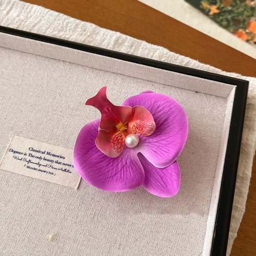 Pinza de pelo con flor de orquídea y perlas – Accesorio de pelo estilo coreano para mujer