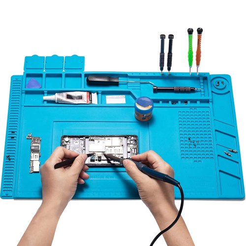 Tikar Solder Silikon, Tahan Panas 932°F, Anti-Statis Magnetik untuk Perbaikan Elektronik HP, Laptop, Jam