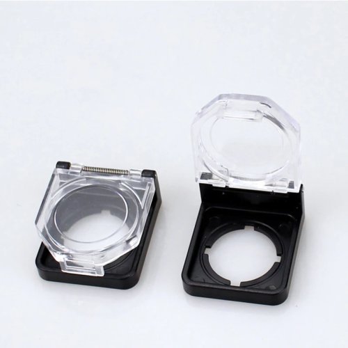 Cubierta protectora para botón pulsador redondo, bisagra de resorte, seguridad, negro/transparente, 22 mm