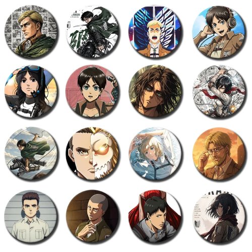 เข็มกลัดอนิเมะ Attack on Titan 58mm - เข็มกลัดคอสเพลย์ เอเลน เยเกอร์ คีธ ชาดิส แอนนี่ ลีโอนาร์ด