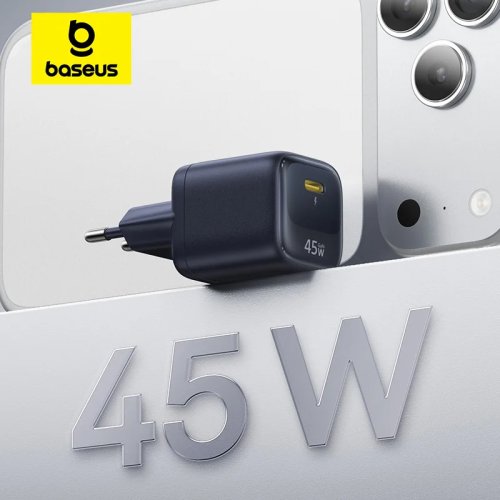 Baseus 45W GaN USB-C PD Schnellladegerät für iPhone 17/16/15 Pro Max, Samsung Galaxy, tragbar