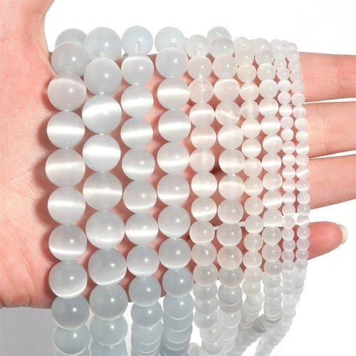 Cuentas de Selenita Natural Auténtica, casi redondas, para hacer pulseras y collares de bisutería DIY