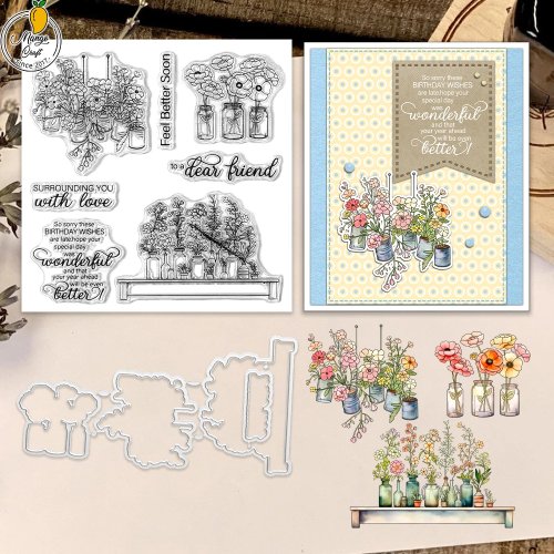 Conjunto de cortantes e carimbos transparentes com flores primaveris - Cortantes de metal e carimbos de silicone para scrapbooking DIY, fazer cartões, artesanato, álbuns e decoração