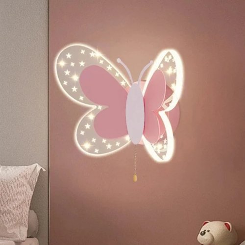 귀여운 나비 LED 벽등, 별 장식, 당김 스위치, 어린이 방 및 아기 방용