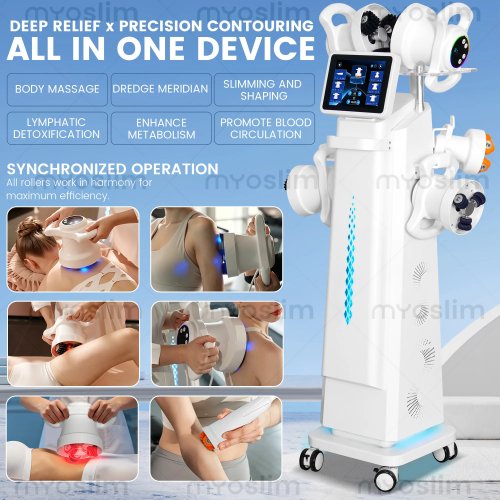 Body Sculpting Massage Machine 360° Roller, Dual Direction Rotation, 6 Handles, OLED Display, Red & Blue Light