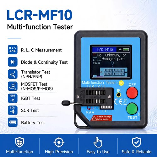 Multímetro LCR-MF10 de alta precisión con pantalla TFT, probador de transistores, diodos, triodos, condensadores, resistencias, USB tipo C