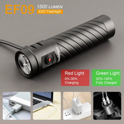SecurityIng EF09 充電式LED懐中電灯 IP65防水 キャンプ・夜歩き用 バッテリーインジケーター付き