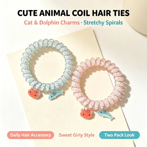 Sweet Cartoon Coil Headband with Beads – Cat, Dolphin, Rabbit, Apple & Flower – Elastic Ponytail Hair Accessory for Daily Wear, School, Party, Birthday & Holiday Gifts